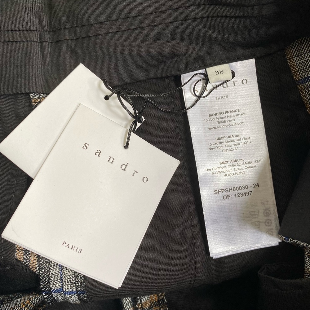 Sandro Paris Grey Plaid Printed Knit Shorts Size 8 - Picture 12 of 16